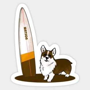 Dark corgi summer surf Sticker